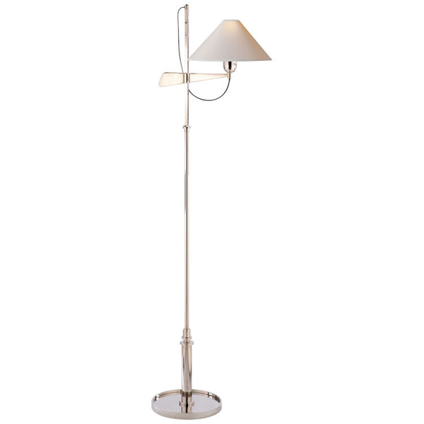 Hargett Bridge Arm Floor Lamp in Polished Nickel with Natural Paper Shade by J. Randall Powers, image 1
