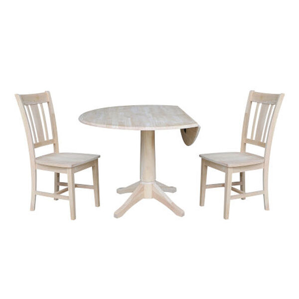 Gray and Beige Round Top Pedestal Table with San Remo Chairs, 3-Piece, image 3