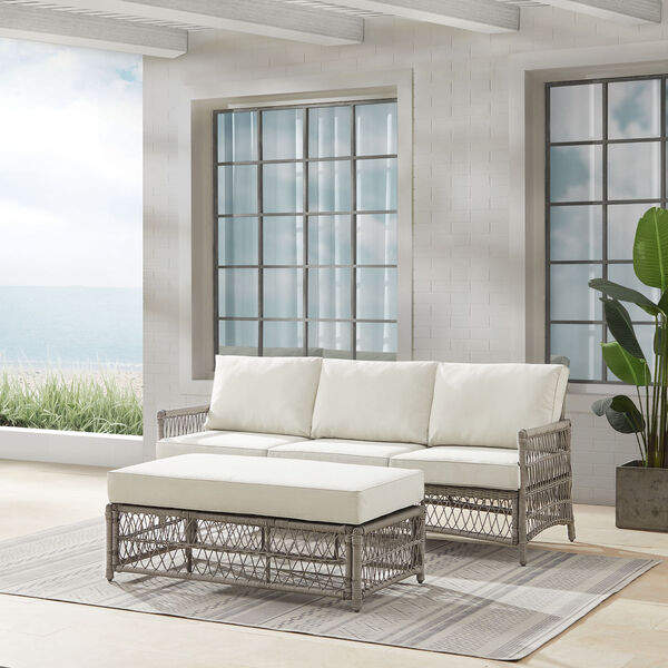 Thatcher Creme and Driftwood Outdoor Wicker Sofa Set, Two-Piece, image 2