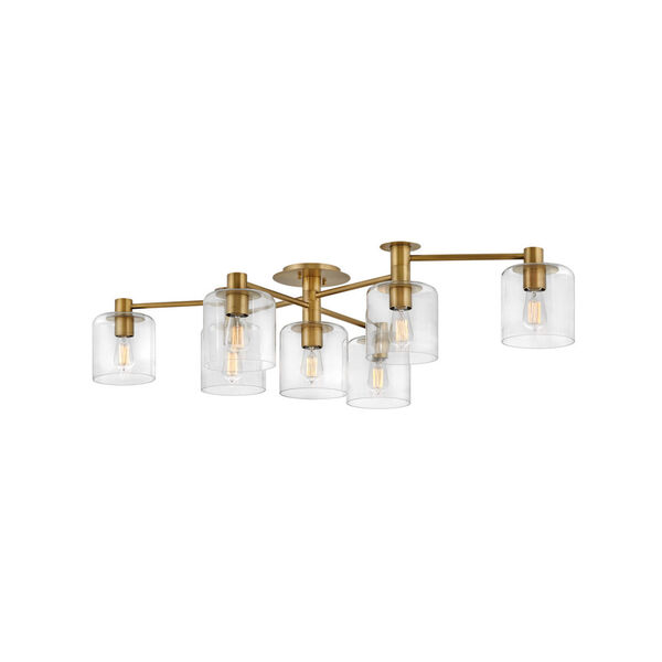 Axel Heritage Brass Seven-Light Foyer Semi-Flush Mount With Clear Glass, image 2