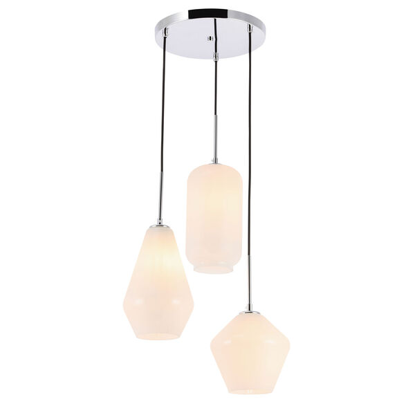 Gene Chrome 17-Inch Three-Light Pendant with Frosted White Glass, image 4