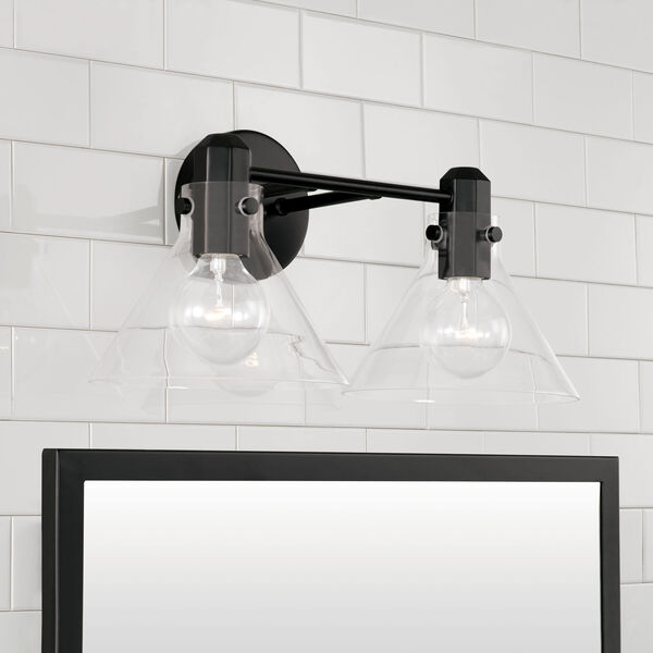 Greer Matte Black Two-Light Vanity with Clear Glass, image 3