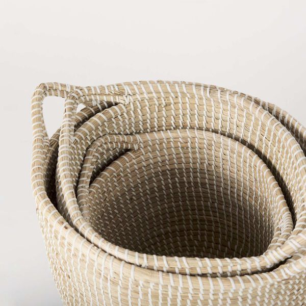 Maddie Brown and Black Dipped Seagrass Basket with Handle, Set of 3, image 4