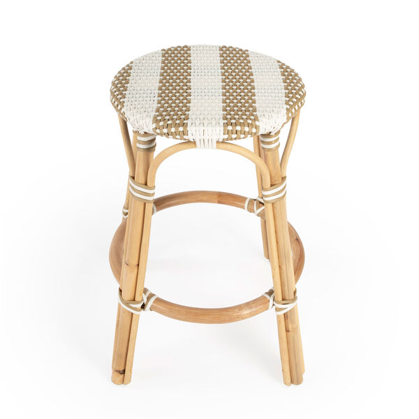 Tobias Beige and White Stripe on Natural Rattan Counter Stool, image 2