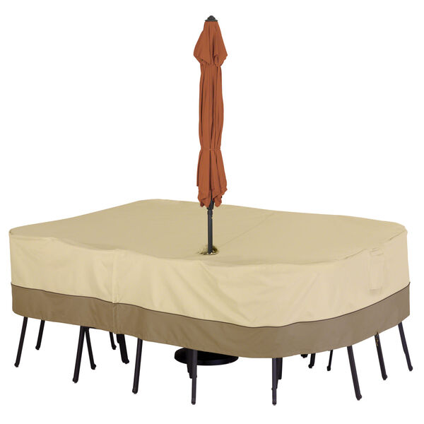 Ash Beige and Brown Rectangle Oval Patio Table and Chair Set Cover, image 1
