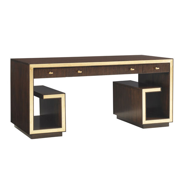 Bel Aire Walnut and Gold Brentwood Writing Desk, image 1