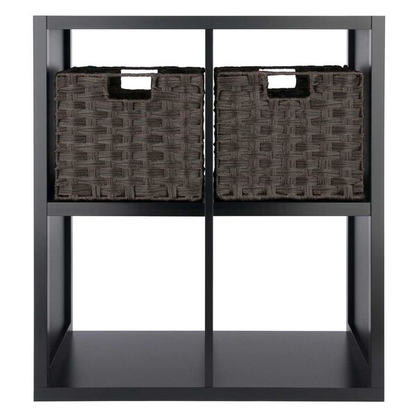 Timothy Black Storage Shelf with Two Foldable Woven Baskets, 3-Piece, image 5