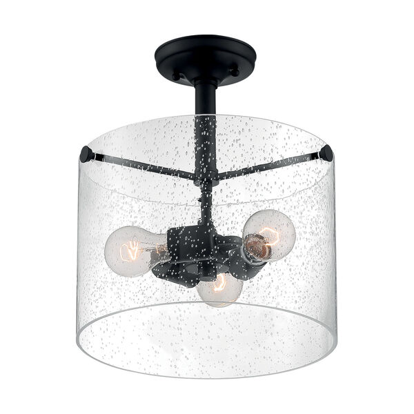 Bransel Matte Black Three-Light Semi-Flush Mount with Clear Seeded Glass, image 2