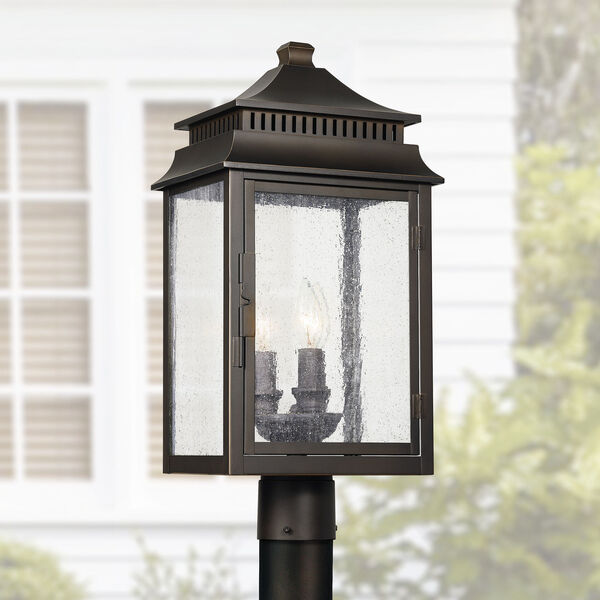 Sutter Creek Oiled Bronze Three-Light Outdoor Post Mount with Antiqued Water Glass, image 2