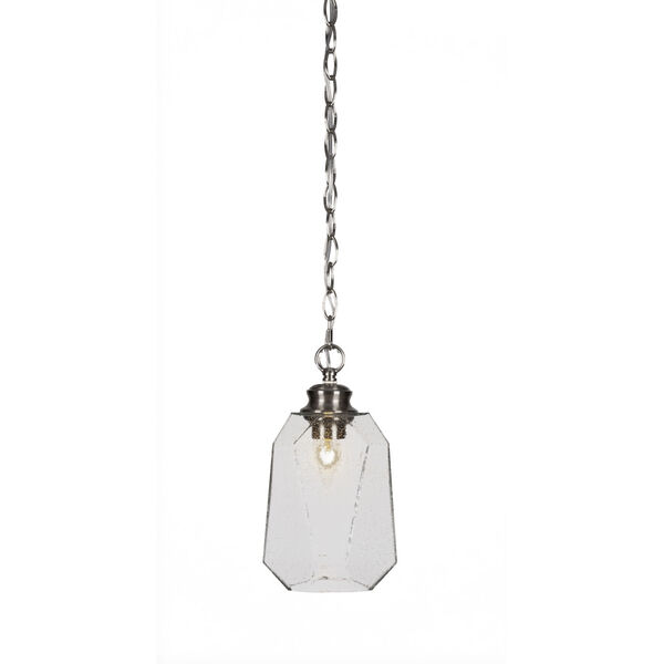 Rocklin Brushed Nickel One-Light 12-Inch Chain Hung Mini Pendant with Clear Bubble Glass, image 1