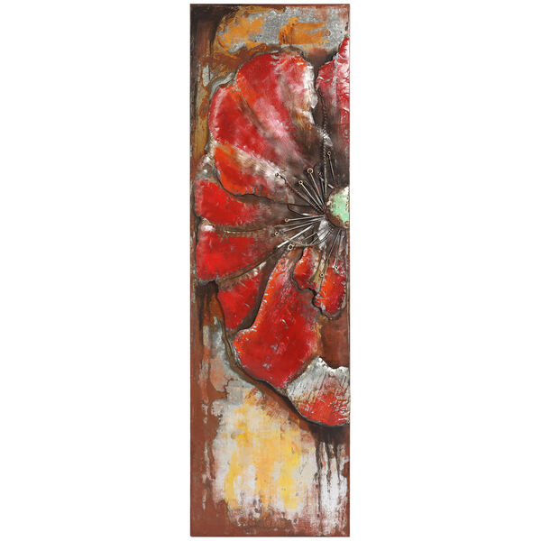 Red Poppy Detail Mixed Media Iron Hand Painted Dimensional Wall Art, image 2
