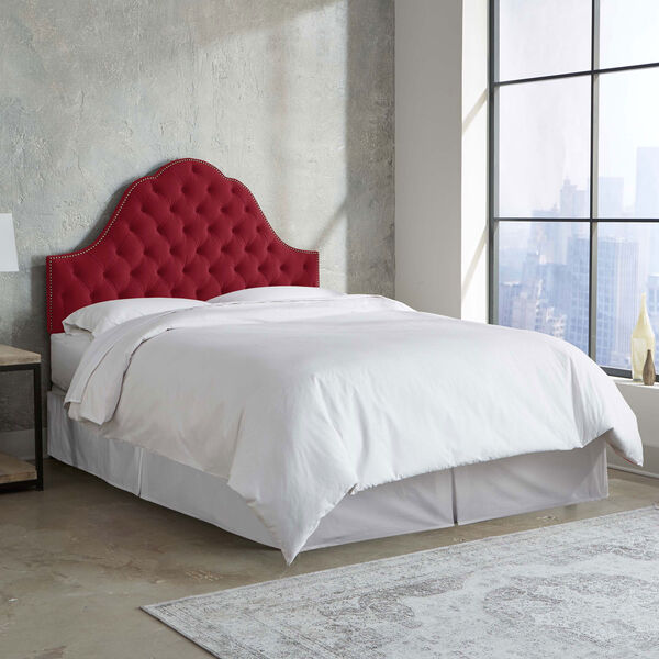 Full Velvet Berry 56-Inch Nail Button Tufted Arch Headboard, image 2