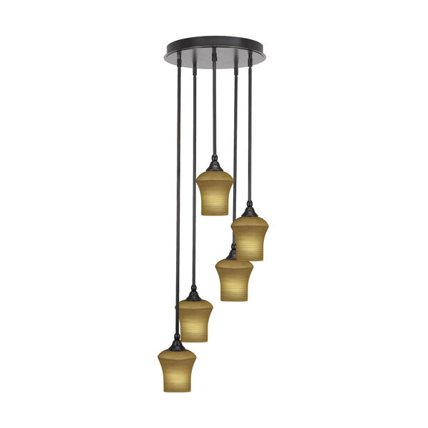 Empire Espresso Five-Light Cluster Pendant with Cayenne Linen Glass, image 1