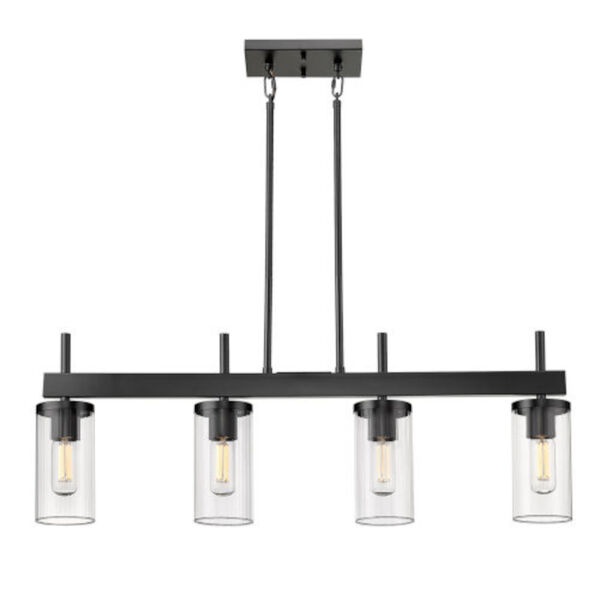 Elle Matte Black Four-Light Pendant with Ribbed Clear Glass Shade, image 2