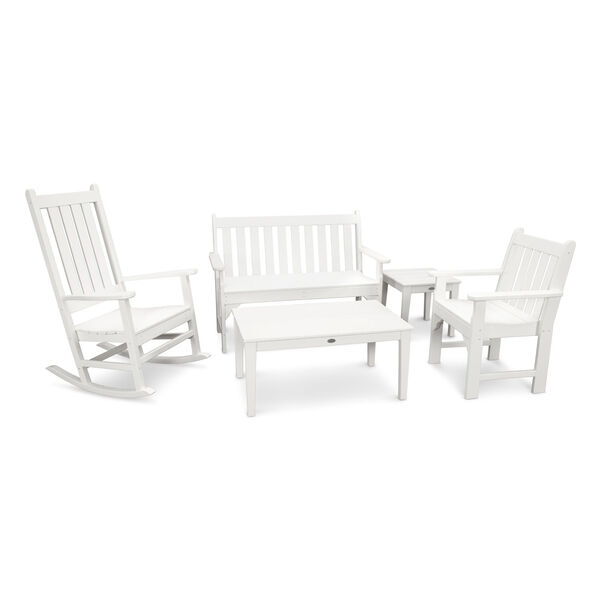 Vineyard White Bench and Rocking Chair Set, 5-Piece, image 1