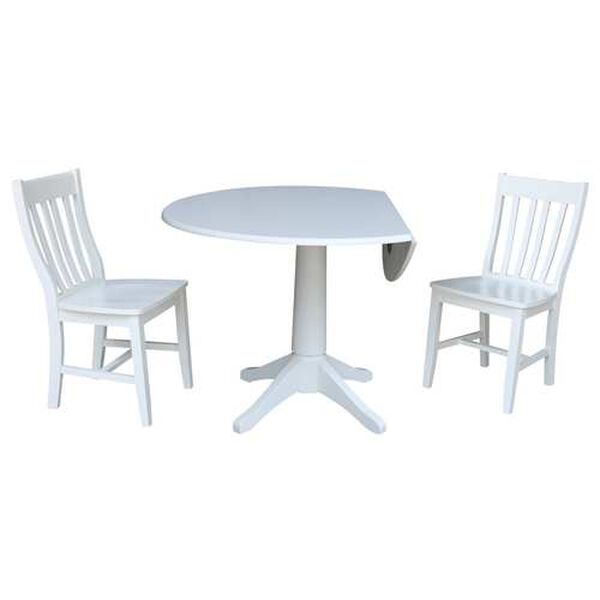 White Round Drop Leaf Table with Chairs, 3-Piece, image 3