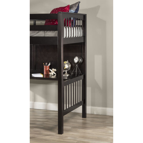 Pulse Chocolate Twin Loft Bed With Hanging Nightstand, image 3