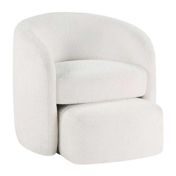 Silvie White Boucle Fabric Accent Chair with Ottoman, image 2