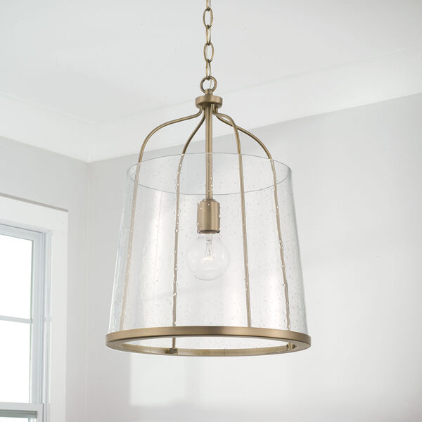 HomePlace Madison Aged Brass One-Light Pendant with Clear Seeded Glass, image 4
