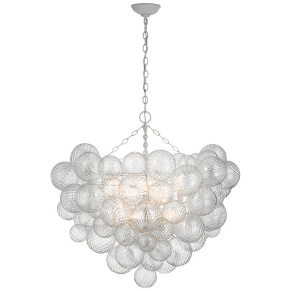 Talia Grande Chandelier in Plaster White with Clear Swirled Glass by Julie Neill, image 1