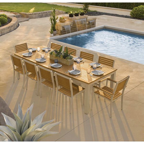 Travira Natural 11-Piece Outdoor Table and Slat Chair Dining Set, image 2