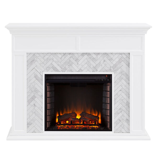 Torlington White Marble Tiled Electric Fireplace, image 4