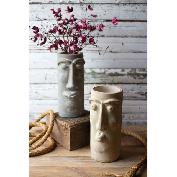 Gray Clay Face Vase, Set of Two, image 1