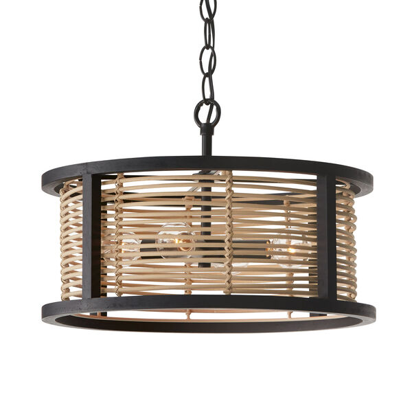 Rico Flat Black Four-Light Semi-Flush or Pendant Made with Handcrafted Mango Wood and Rattan, image 5