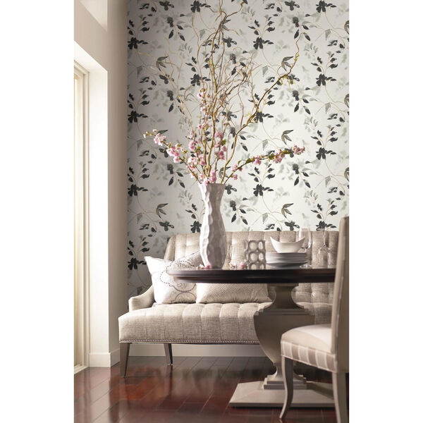 Candice Olson Tranquil Black Floral Wallpaper, image 2