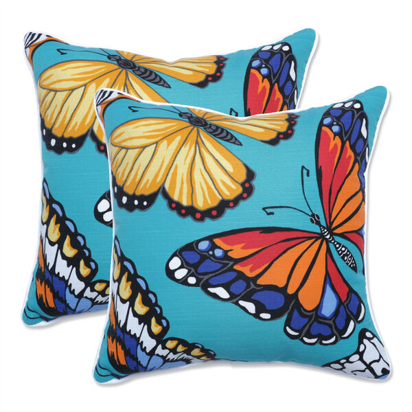 Butterfly Garden Turquoise 17-Inch Throw Pillow, Set of Two, image 1