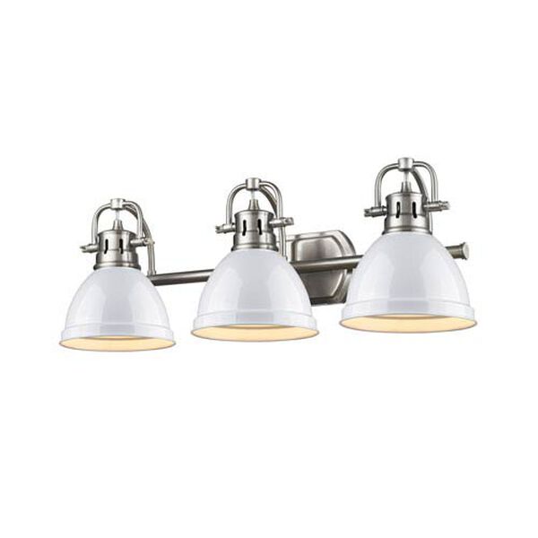 Duncan Pewter Three-Light Vanity Fixture with White Shade, image 1