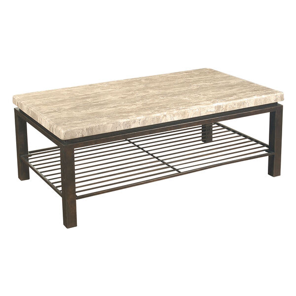 Freestanding Occasional Dark Brown and Travertine Stone 51-Inch Cocktail Table, image 1