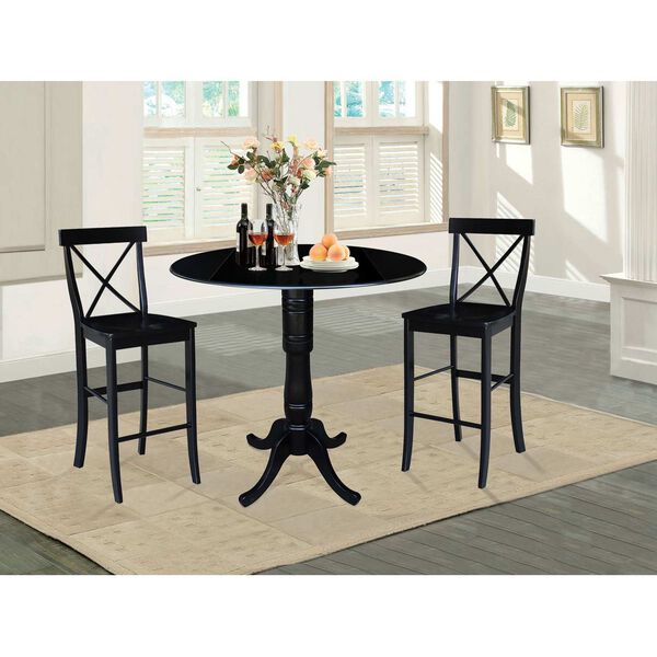 Black Round Pedestal Bar Height Table with Stools, 3-Piece, image 3