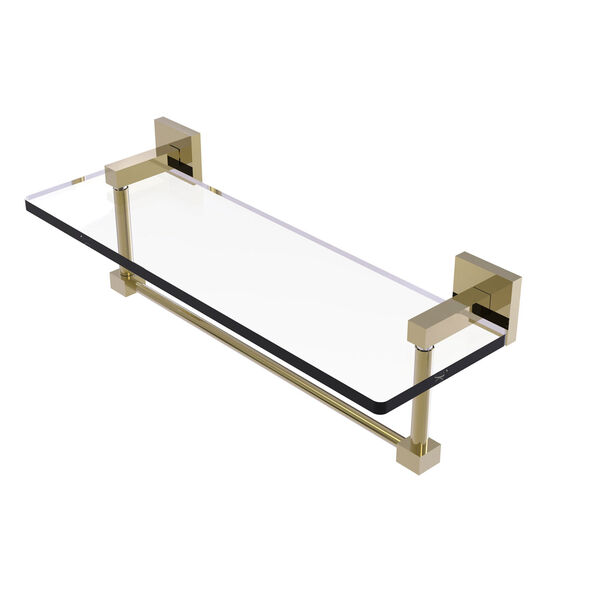 Montero Unlacquered Brass 16-Inch Glass Vanity Shelf with Integrated Towel Bar, image 1