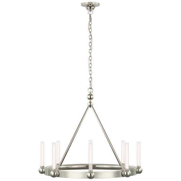 Jeffery Medium Ring Chandelier in Polished Nickel with White Glass by Thomas O'Brien, image 1