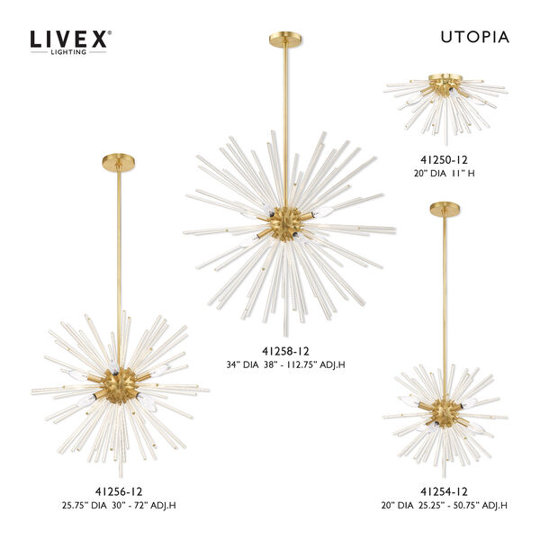 Utopia Satin Brass 34-Inch Eight-Light Pendant Chandelier with Clear Crystal Rods, image 5