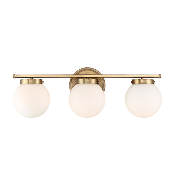Nicollet Natural Brass Three-Light Bath Vanity with White Opal Glass, image 1