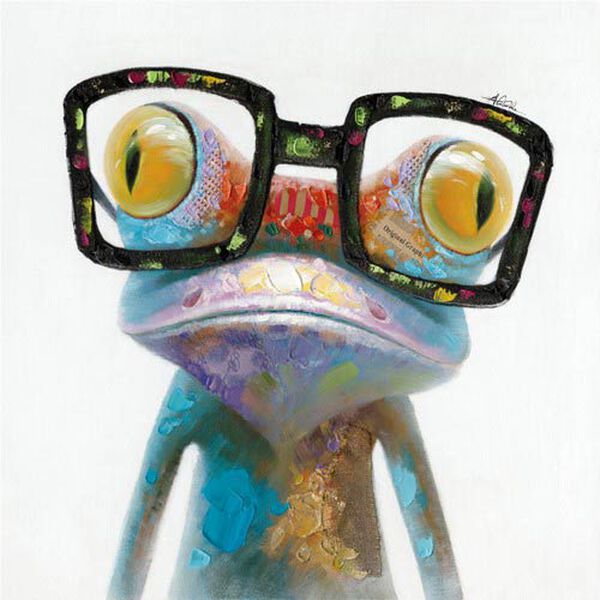 Hipster Froggy: 40 x 40 Hand Painted Canvas Wall Art, image 1