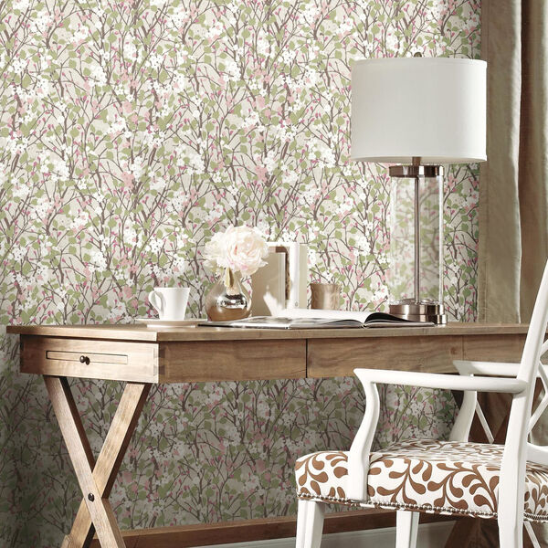 Willow Branch Beige, Green And Pink Peel And Stick Wallpaper – SAMPLE SWATCH ONLY, image 3