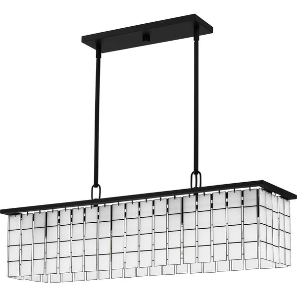 Seigler Matte Black Four-Light Chandelier with Etched Glass Panels, image 4