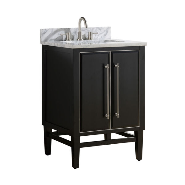 Black 25-Inch Bath vanity Set with Silver Trim and Carrara White Marble Top, image 2