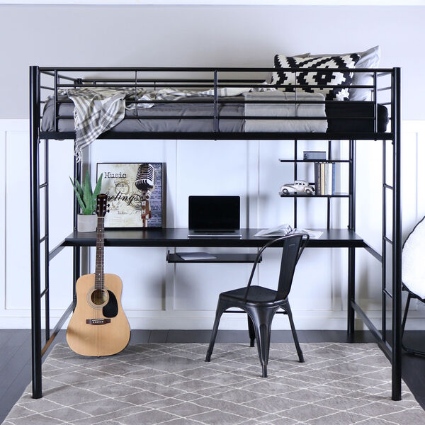 Black Metal Full Loft Bed with Workstation, image 3
