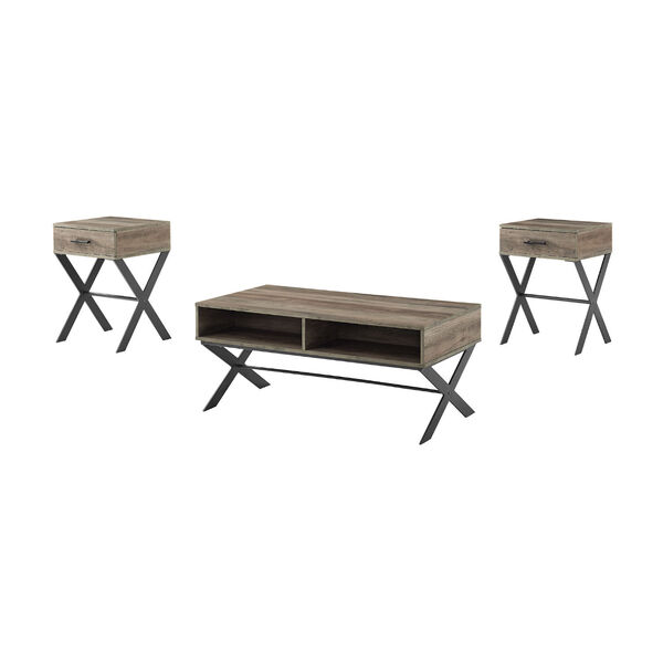 Grey Wash X Leg Metal and Wooden Table Set, 3-Piece, image 1