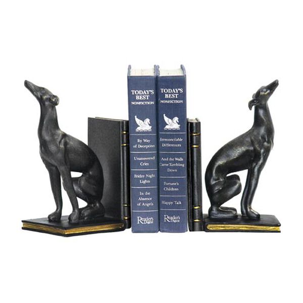 Pair Black Greyhound Bookends, image 1