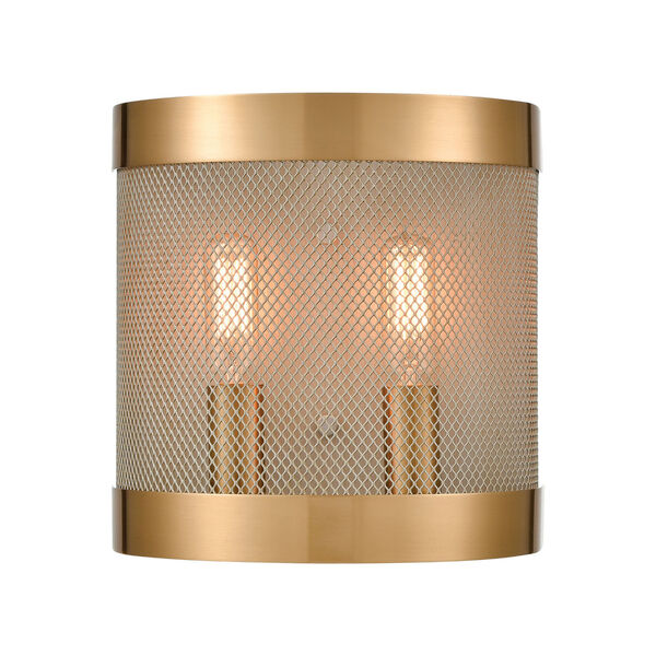 Line in the Sand Satin Brass and Antique Silver Two-Light Wall Sconce, image 1