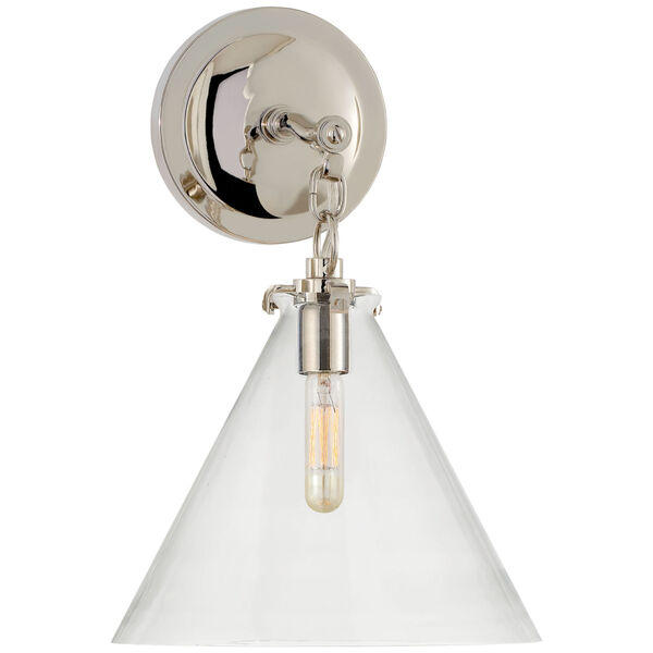 Katie Small Conical Sconce in Polished Nickel with Clear Glass by Thomas O'Brien, image 1