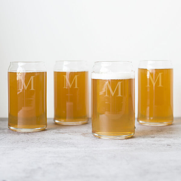 Personalized 16 oz. Craft Beer Can Glasses, Letter M, Set of 4, image 1