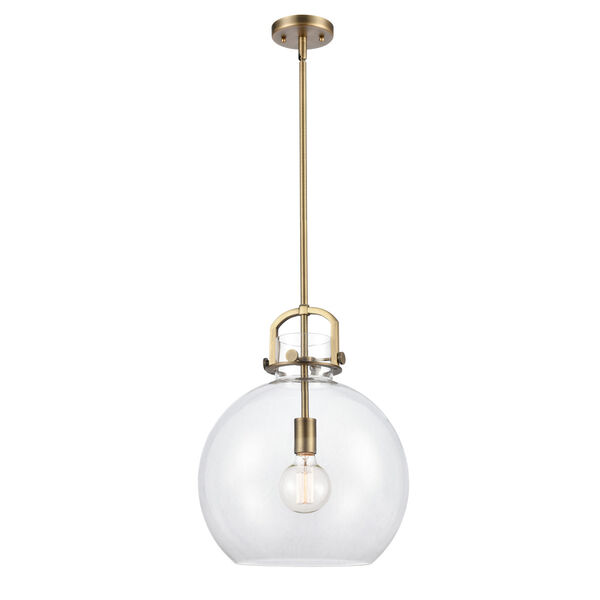 Newton Brushed Brass LED Pendant with Clear Sphere Glass, image 1