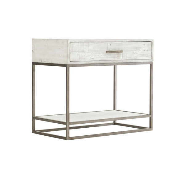 Glazed Silver and White Loft Alvar Nightstand in Brushed White, image 1