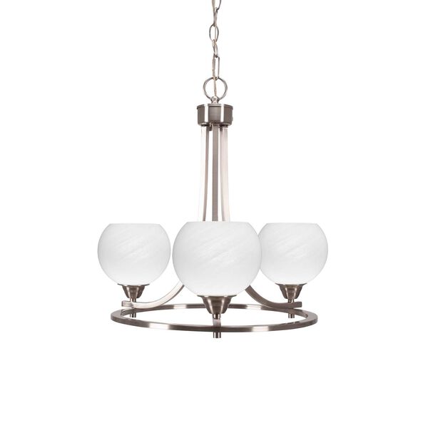 Paramount Brushed Nickel Three-Light Chandelier with White Dome Marble Glass, image 1